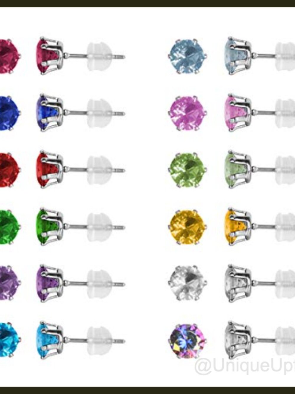12 Pair Stainless Steel CZ Stud Earrings Set for Women